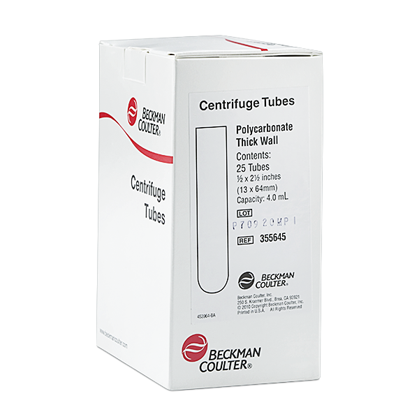 355645_4 mL Open-Top Thickwall Polycarbonate Tube, 13 x 64mm - 25Pk